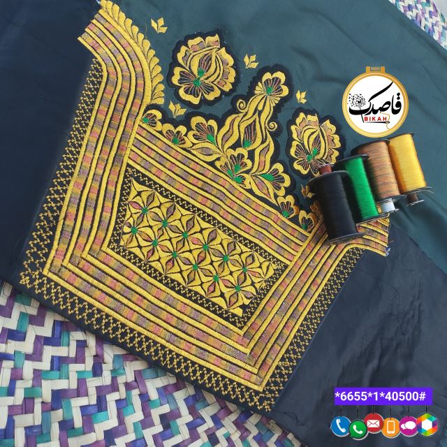 شلوار سر سیاه کارشده با گلابتون و خوس هفت رنگ 