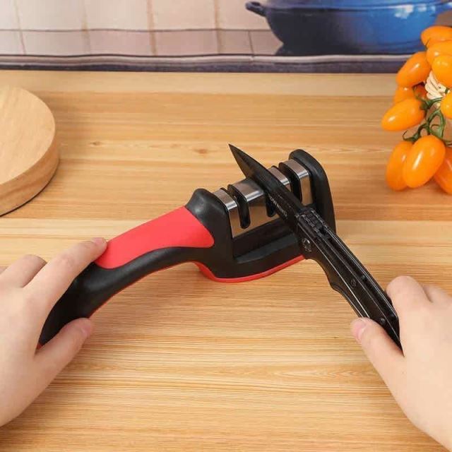 چاقو تیزکن 4 تیغه تیزکن دسته دار قابلیت تیز کردن چاقو و انواع قیچی و سلطور دارای 3 مدل تیزکن