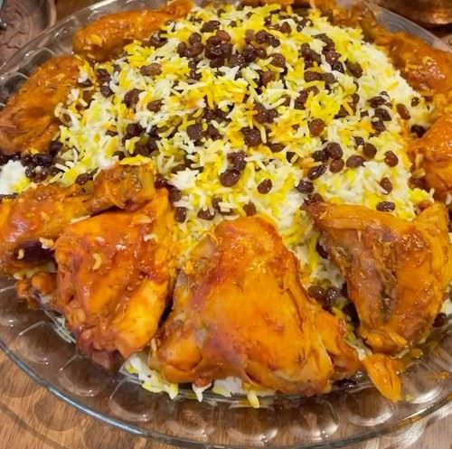 کشمش پلو با مرغ