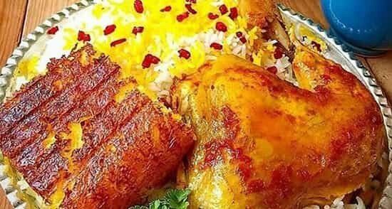 چلو مرغ ربی و سرخ شده