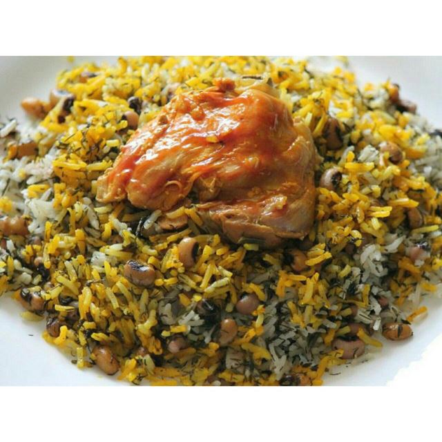 لوبیا پلو با مرغ