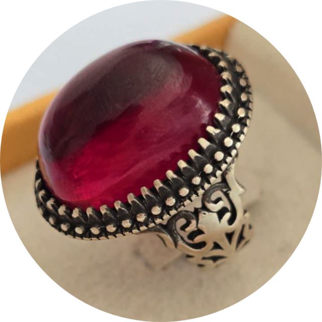 انگشتر نقره با نگین یاقوت شمس