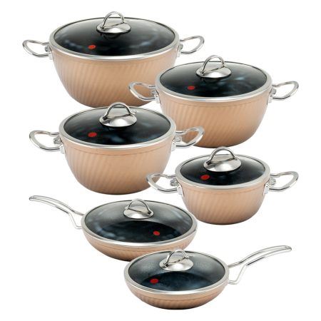 سرویس قابلمه 12 پارچه برند ام جی اس طرح ماینز رنگ رزگلد 