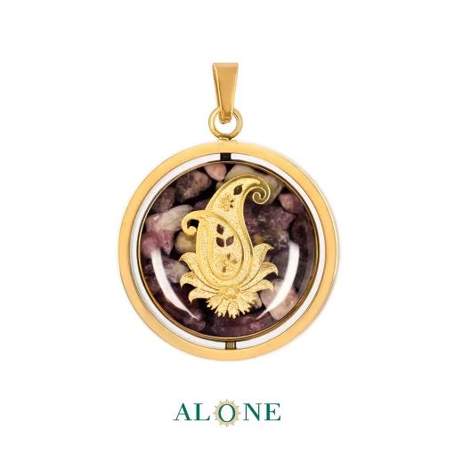 آویز دو رو گرد ساده تورمالین بته جقه 