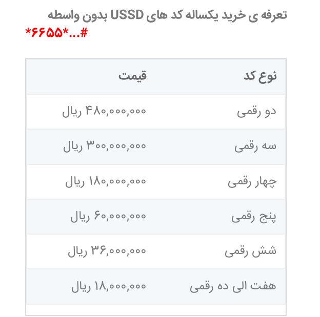 کد های USSD بدون واسطه